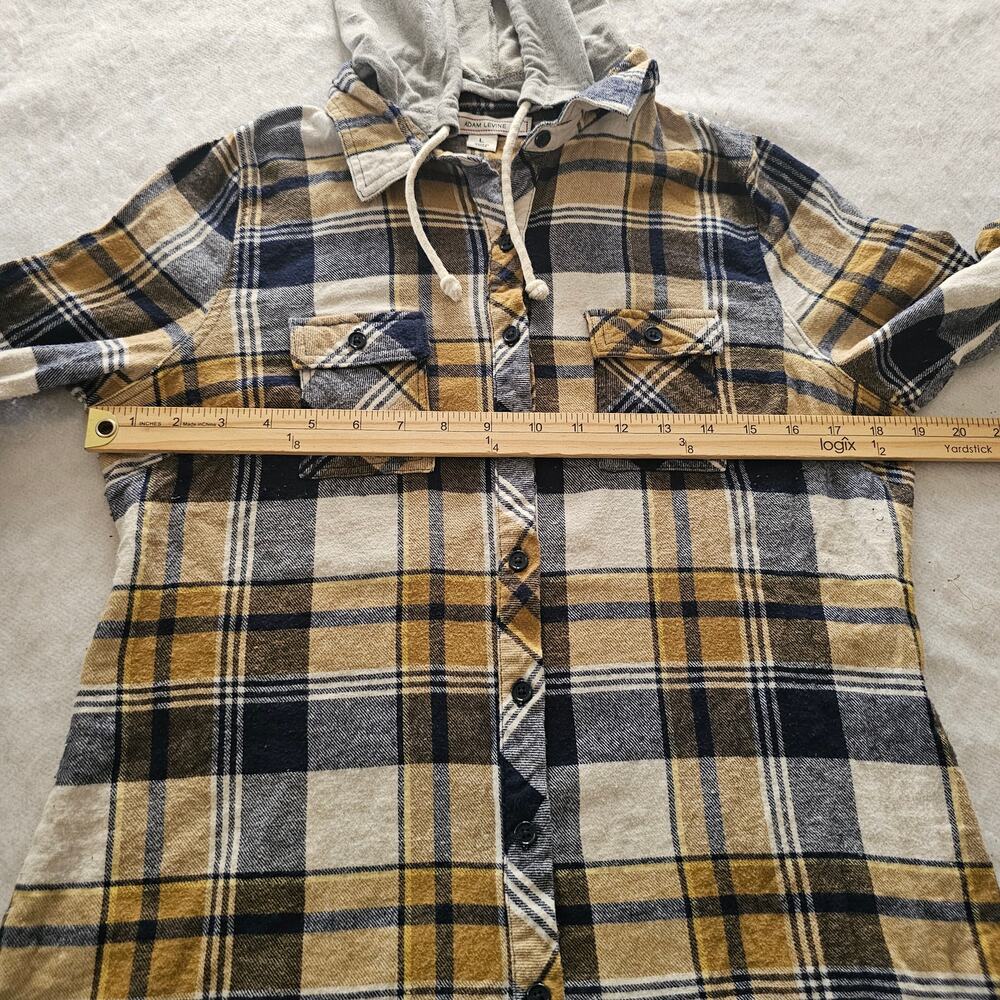 Adam Levine Women's Flannel Hooded Button Up Top, Tan Black White 2 of 5 - Picture 7 of 12